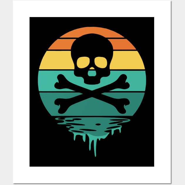 Vintage Sunset Skull and Cross Bones Wall Art by Qasim